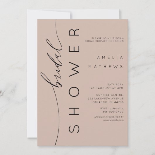 Simple Muted Peach Calligraphy Invitation 招待状 (正面)