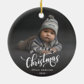 Simple My First Christmas Calligraphy Script Photo セラミックオーナメント (裏面)