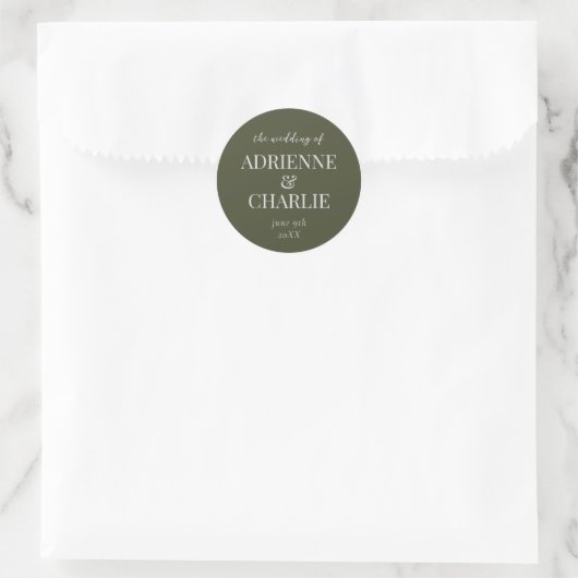 Simple Names Wedding Date Favor Envelope ラウンドシール (バッグ)