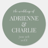 Simple Names Wedding Date Favor Envelope ラウンドシール (正面)