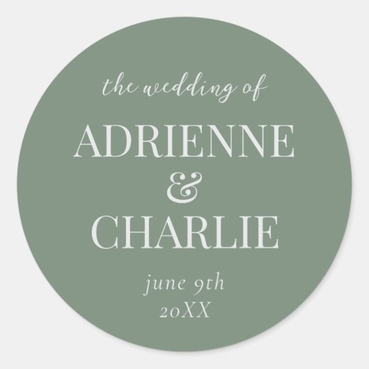 Simple Names Wedding Date Favor Envelope ラウンドシール (正面)