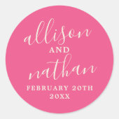 Simple Names Wedding Date Favor Envelope ラウンドシール (正面)