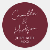 Simple Names Wedding Date Favor Envelope ラウンドシール (正面)