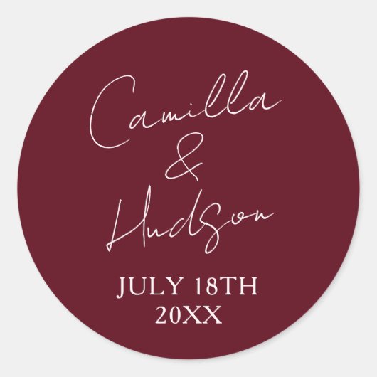 Simple Names Wedding Date Favor Envelope ラウンドシール (正面)