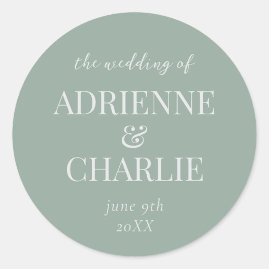 Simple Names Wedding Date Favor Envelope ラウンドシール (正面)