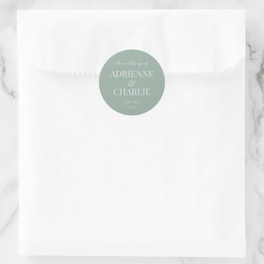 Simple Names Wedding Date Favor Envelope ラウンドシール (バッグ)