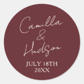 Simple Names Wedding Date Favor Envelope ラウンドシール (正面)