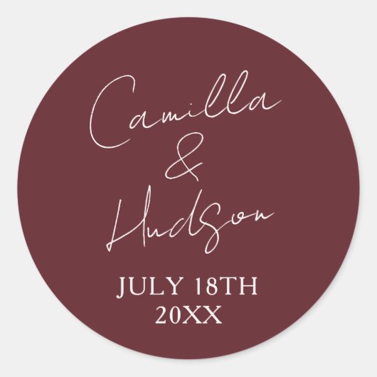 Simple Names Wedding Date Favor Envelope ラウンドシール (正面)
