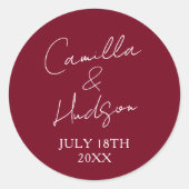 Simple Names Wedding Date Favor Envelope ラウンドシール (正面)