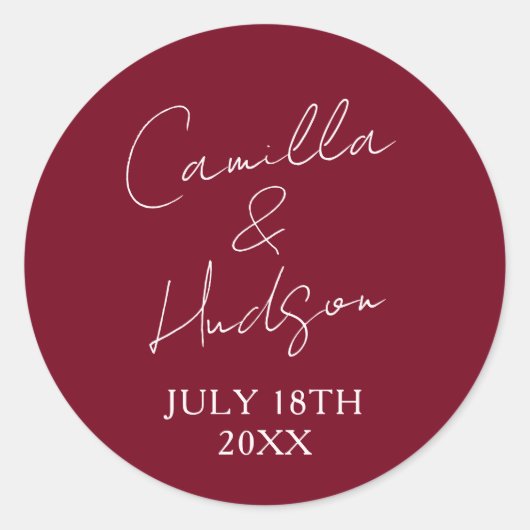Simple Names Wedding Date Favor Envelope ラウンドシール (正面)