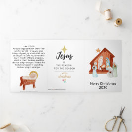 Simple Nativity Scene Church Christmas 三つ折りクリスマスカード