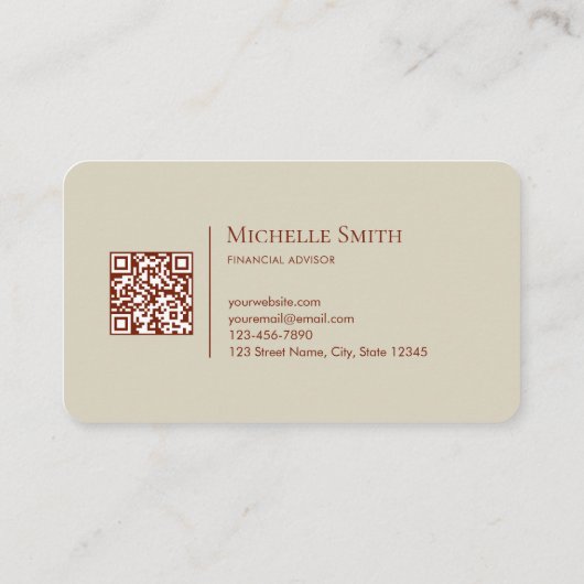 Simple Natural Terracotta Beige Initials QR Code 名刺 (裏面)