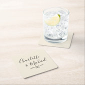 Simple Natural White Script Minimalist Wedding スクエアペーパーコースター (インサイチュ)