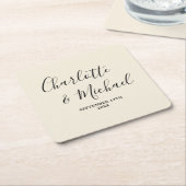 Simple Natural White Script Minimalist Wedding スクエアペーパーコースター (アングル)
