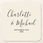 Simple Natural White Script Minimalist Wedding スクエアペーパーコースター (正面)