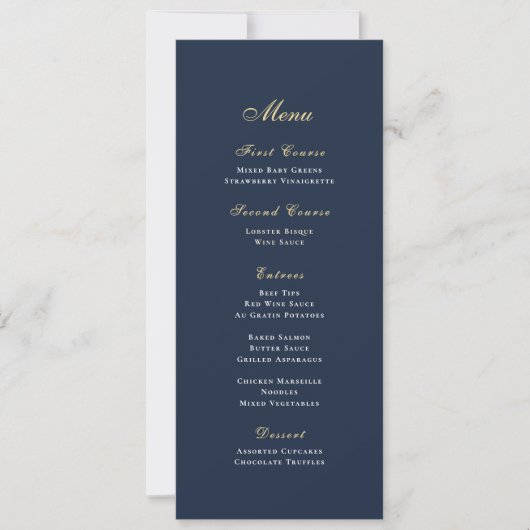 Simple Navy Blue Background Gold White Script Menu 招待状 (正面)