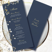 Simple Navy Blue Background Gold White Script Menu 招待状