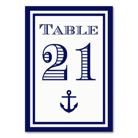 Simple Navy Blue Framed Anchor Table Card #21 テーブルナンバー (正面)