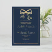 Simple navy blue gold glitter bow ribbon Wedding 招待状 (スタンド正面)