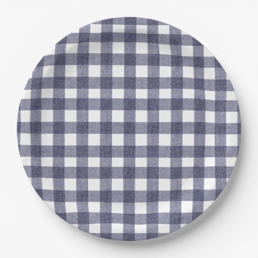Simple navy gingham paper plates ペーパープレート (正面)