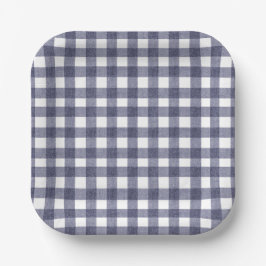 Simple navy gingham paper plates ペーパープレート