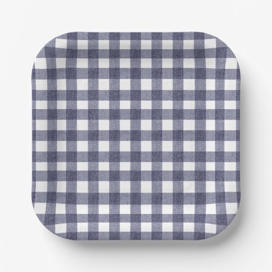Simple navy gingham paper plates ペーパープレート (正面)