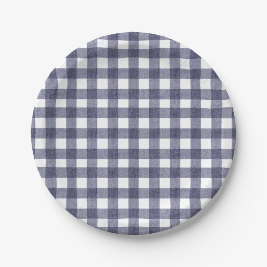 Simple navy gingham paper plates ペーパープレート (正面)