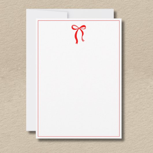 Simple Neon Red Bow Thin Border No text ノートカード