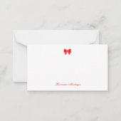 Simple Neon Red Chic Bow Handwritten Name  ノートカード (正面)
