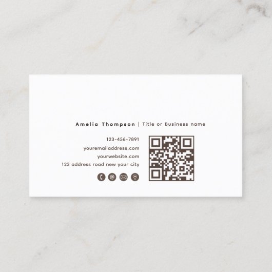 Simple Neutral Beige Professional QR Code 名刺 (裏面)