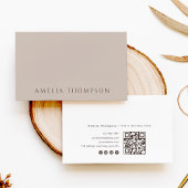Simple Neutral Beige Professional QR Code 名刺