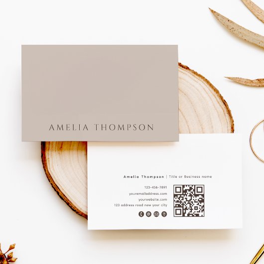 Simple Neutral Beige Professional QR Code 名刺
