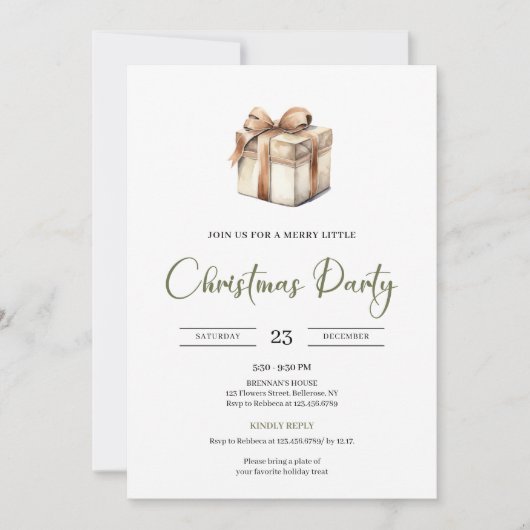 Simple Neutral Beige Scandinavian Christmas Invite 招待状 (正面)