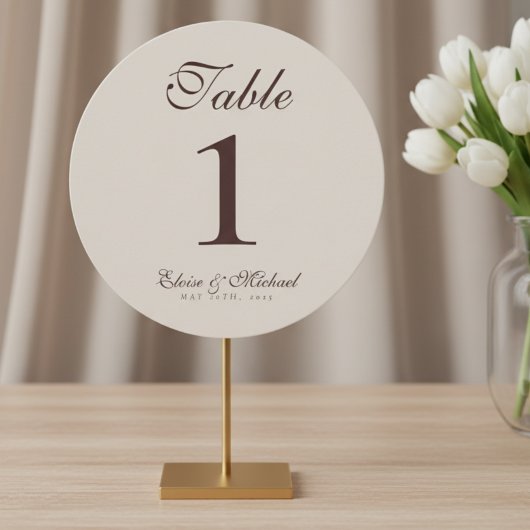 Simple Neutral Brown Wedding Table Number シーズンカード