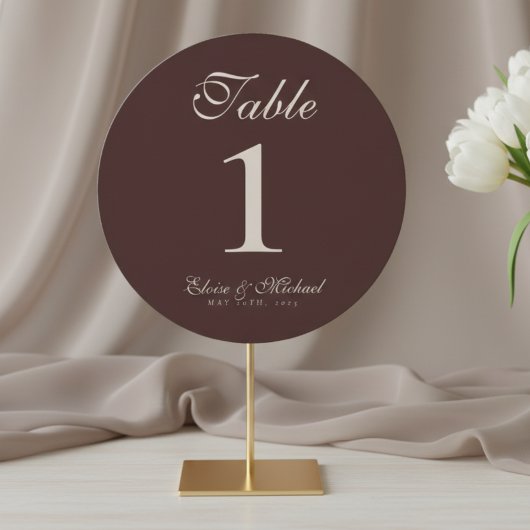 Simple Neutral Brown Wedding Table Number シーズンカード