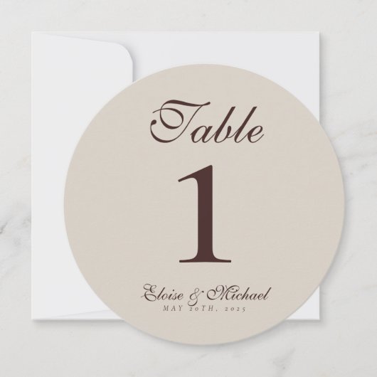 Simple Neutral Brown Wedding Table Number シーズンカード (正面)