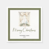 Simple Neutral Christmas Tree Family Name Napkins スタンダードカクテルナプキン (正面)