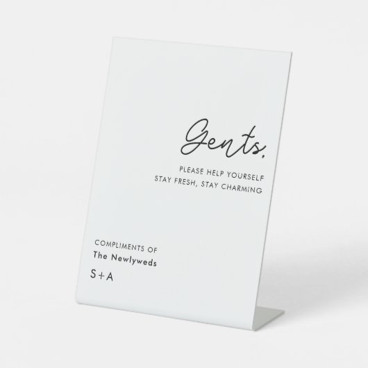 Simple Neutral Gentlemen Wedding Bathroom Basket 台座サイン (正面)