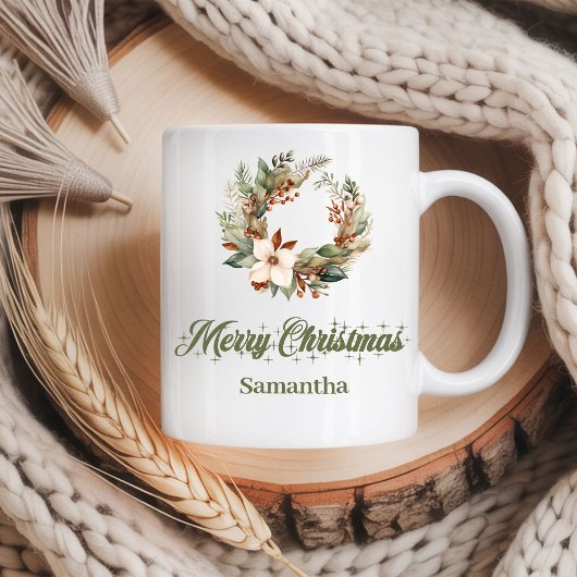Simple neutral Scandinavian look custom name Xmas コーヒーマグカップ