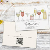 Simple New Years Party Cocktail Drinks QR Code 招待状