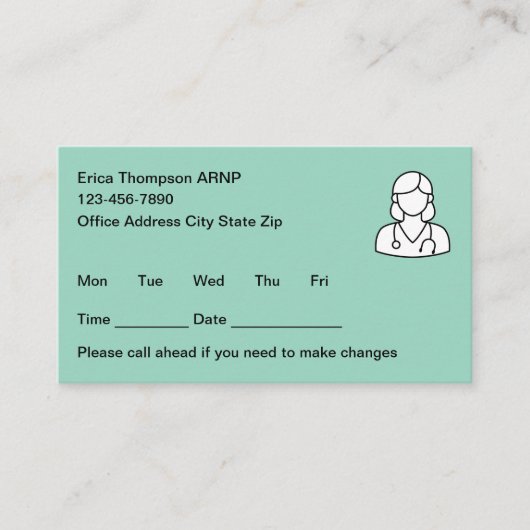 Simple Nurse Practitioner Appointment Cards 予約カード (正面)