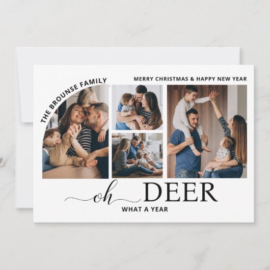 Simple Oh Deer What a Year Photo Collage Christmas カード (正面)
