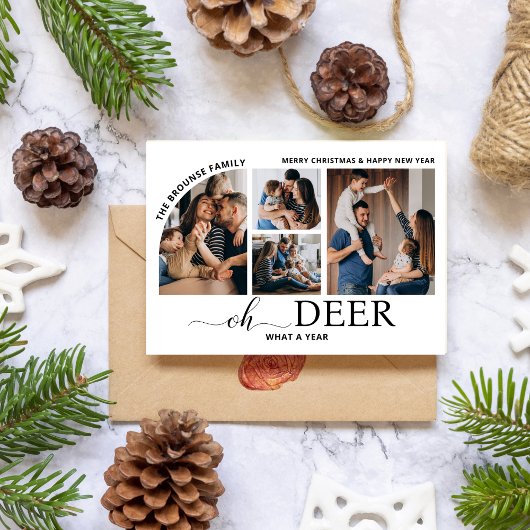 Simple Oh Deer What a Year Photo Collage Christmas カード