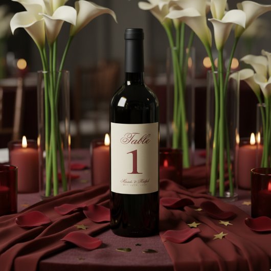 Simple Old Money Bold Red Wedding Table Numbers ワインラベル