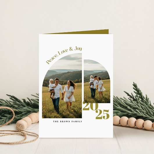 Simple Olive Green Arch Family Photo Christmas シーズンカード