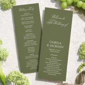 Simple Olive Green Wedding Flat Program 招待状