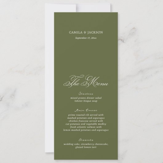 Simple Olive Green Wedding Menu Card 招待状 (正面)