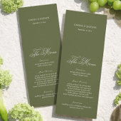 Simple Olive Green Wedding Menu Card 招待状