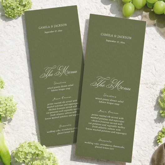 Simple Olive Green Wedding Menu Card 招待状