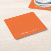 Simple Orange Personalized Modern Wedding スクエアペーパーコースター (アングル)